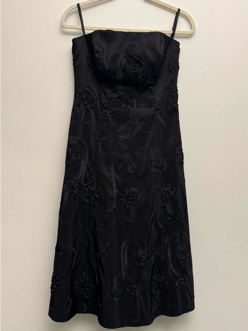 Debut- Strapless Black Floral Applique Evening Dress
